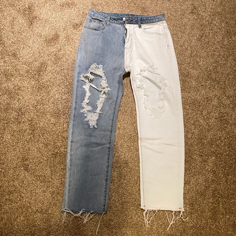 Princess Polly, never worn, size 8, half blue Jean half white jean, distressed